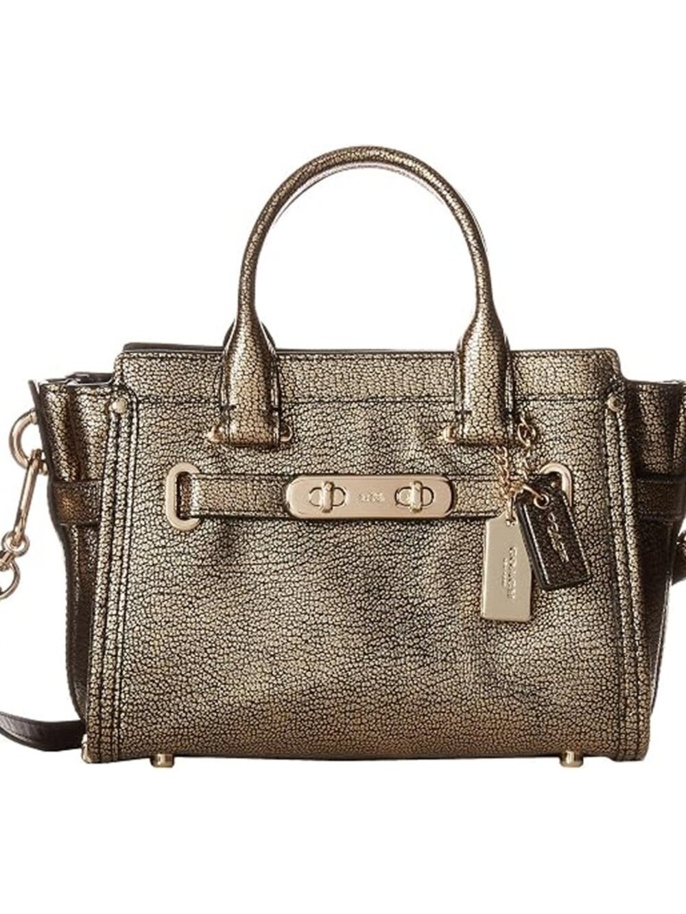 Coach Metallic Pebble Swagger 20 Carryall Handbag Zip Bag Light Gold Purse NEW